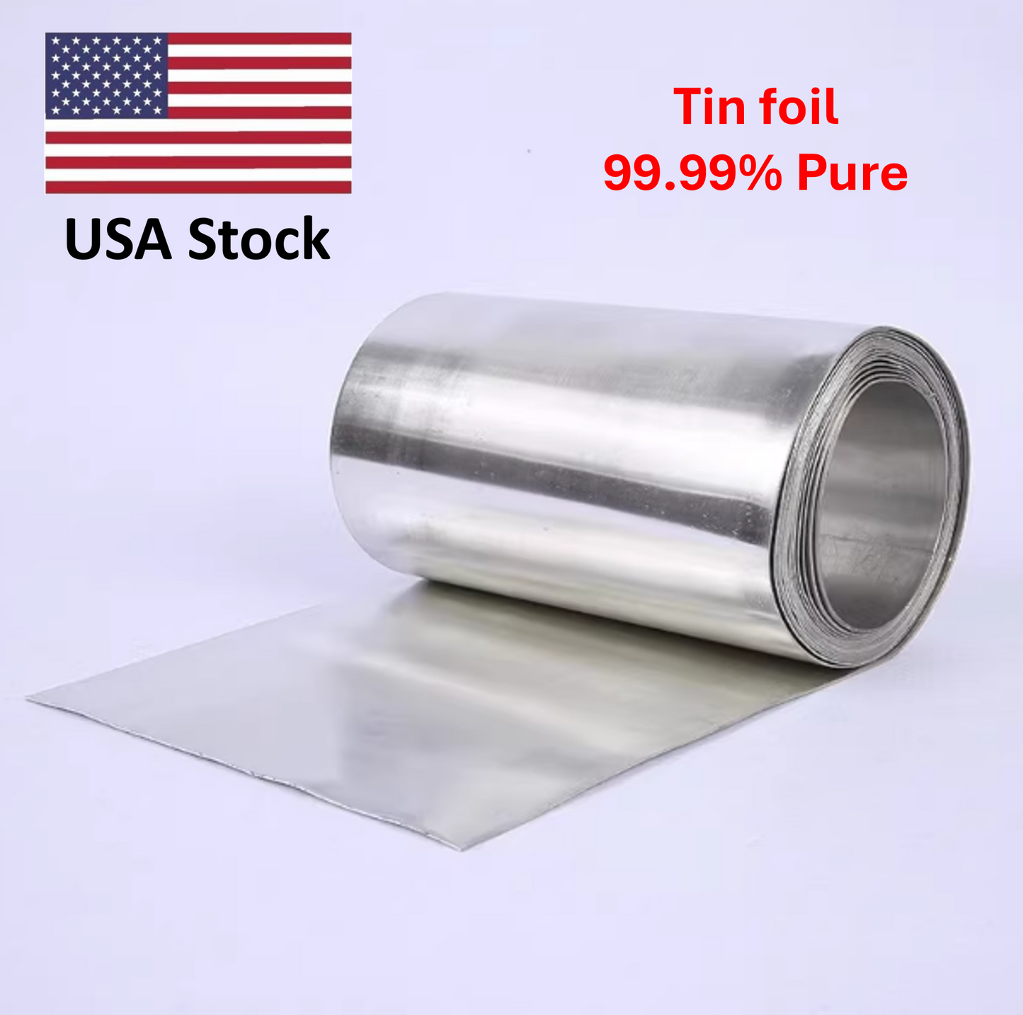 High Purity Tin Foil Sn Research Grade 99.99% Pure 3.3ft in Length