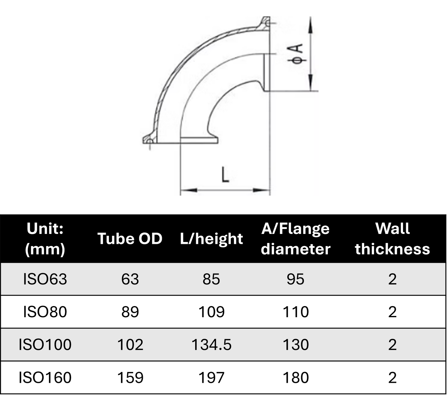 Iso Flange Elbow Vacuum Fitting 90 Degree ISO63 to ISO100