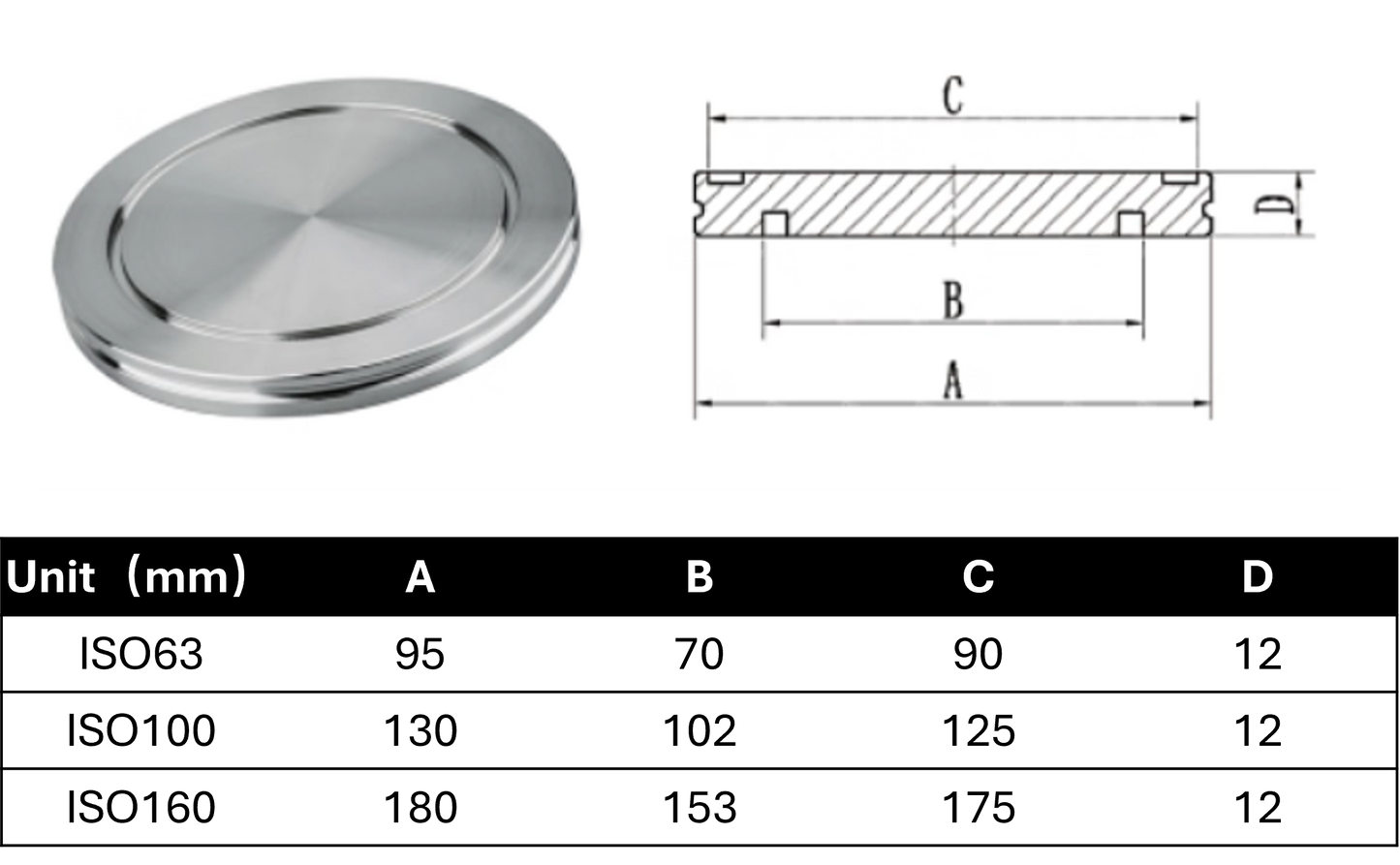 ISO Blank Flange ISO63 to ISO160 Stainless Steel
