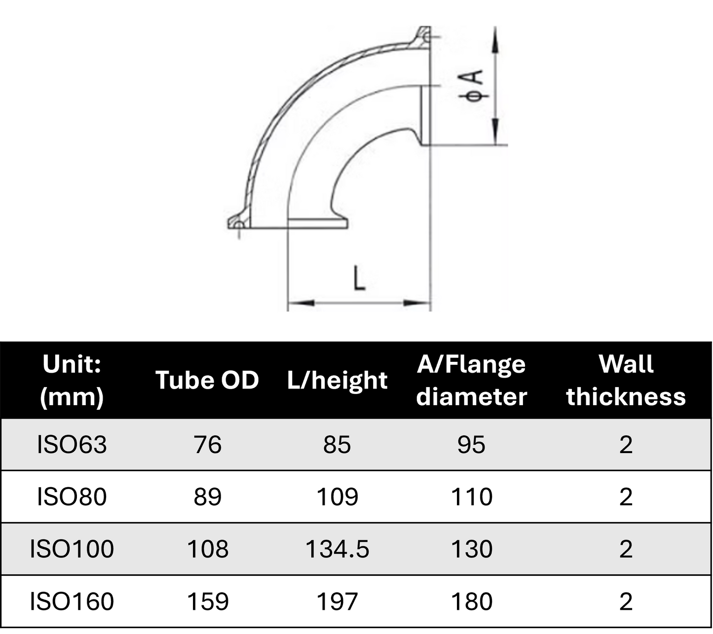 Iso Flange Elbow Vacuum Fitting 90 Degree ISO63 to ISO100