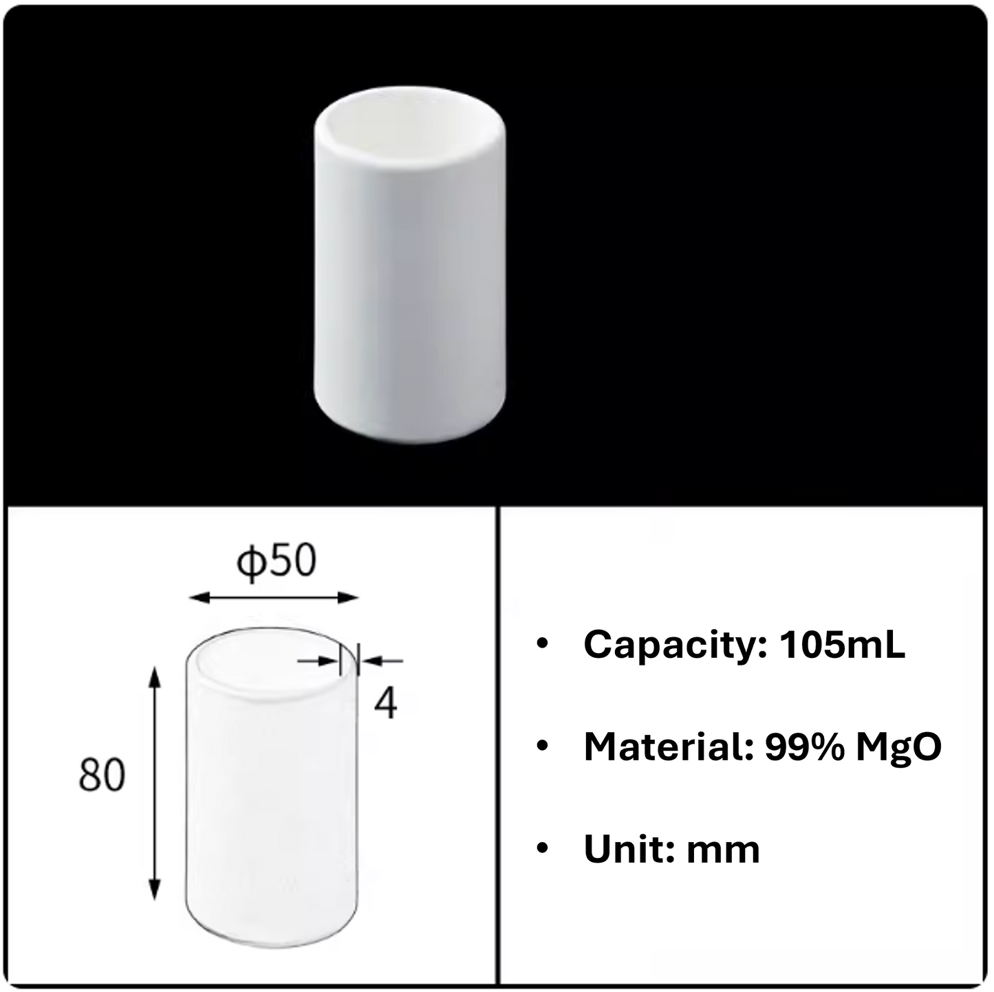 Magnesium Oxide Cylindrical Crucible 99% MgO