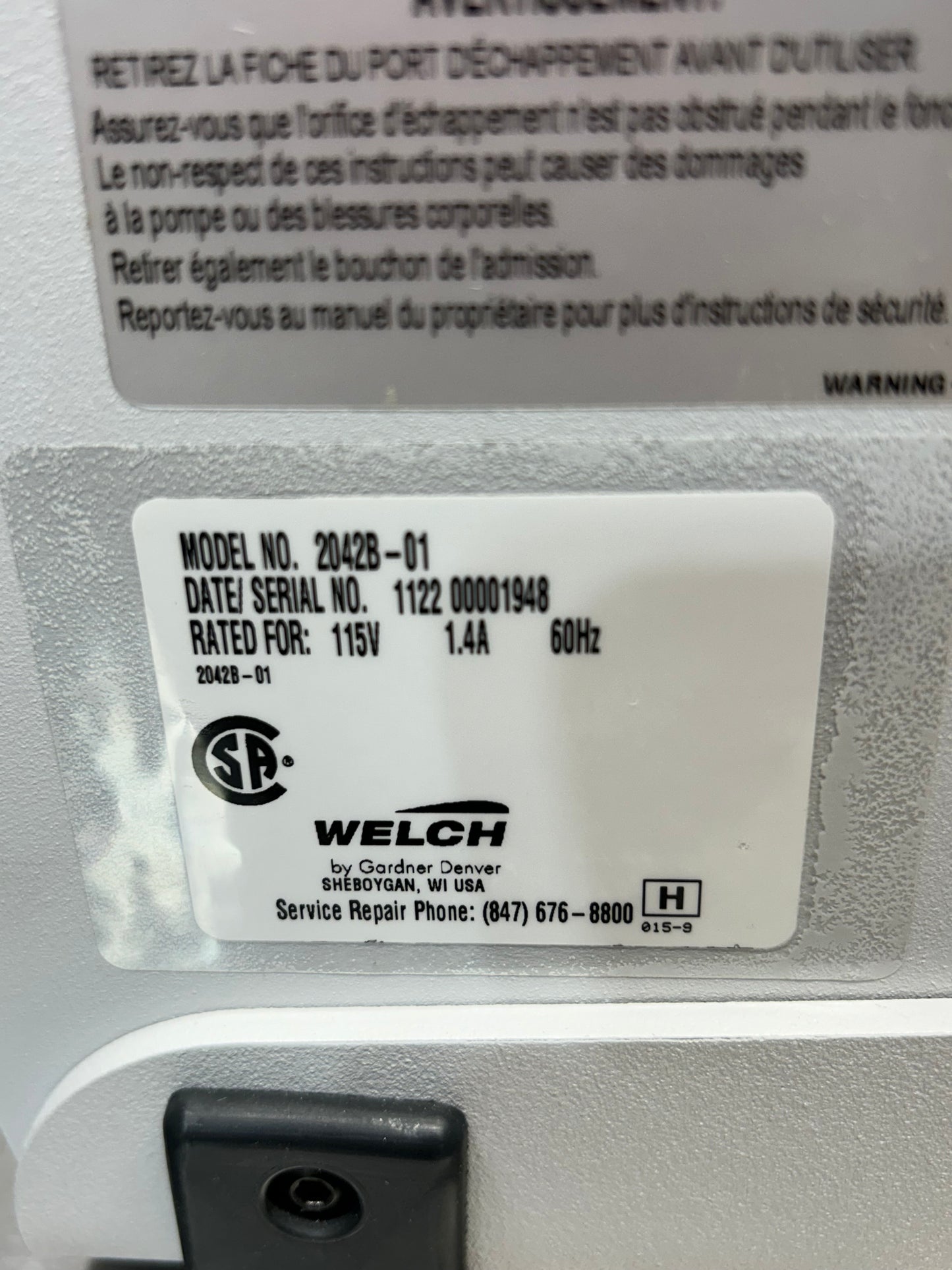 Welch Dryfast 2042 Diaphragm Pump