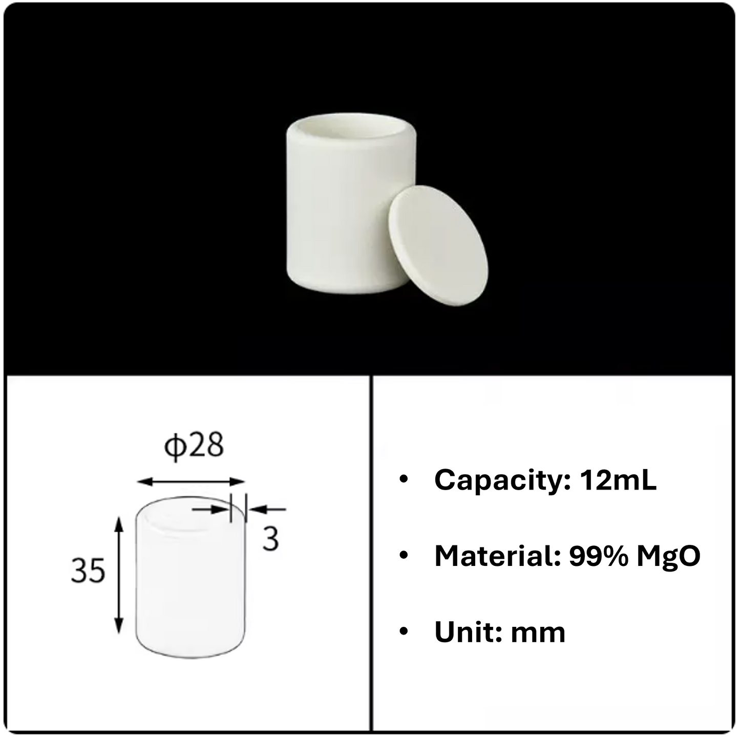 Magnesium Oxide Cylindrical Crucible 99% MgO