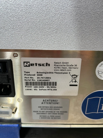 Retsch Qiagen Tissuelyser II Sample Disruptor MM400 with Tube Adapter