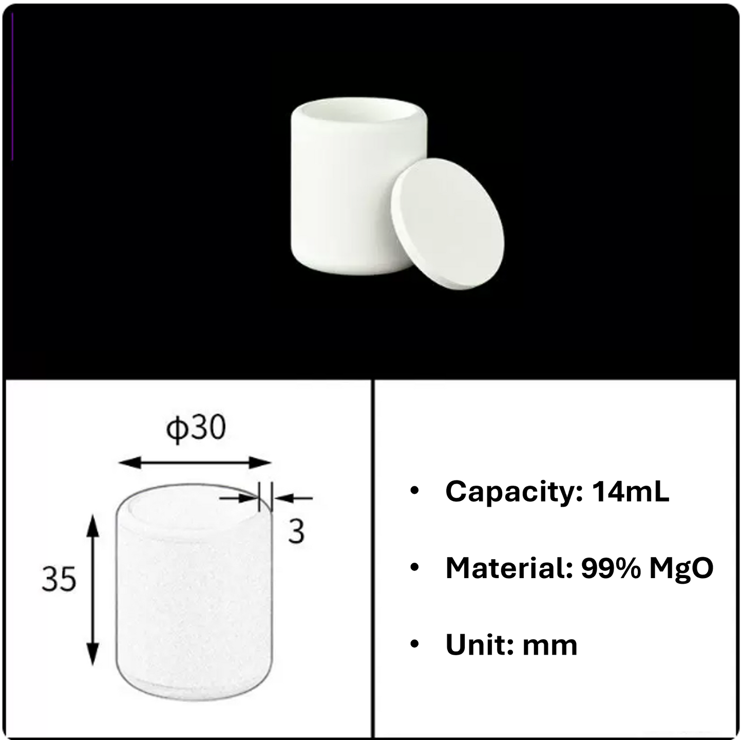Magnesium Oxide Cylindrical Crucible 99% MgO