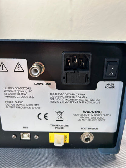 Misonix S-4000 Sonicator with microplate horn and sound enclosure