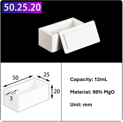 Magneium Oxide MgO Boat Rectangular Crucible 99% Pure with Lid