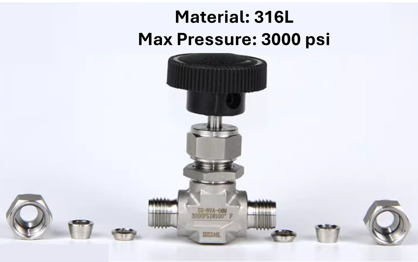 Needle Valve 316L Swagelok-Type Connection 1/8'' to 1/2'' Tube Size
