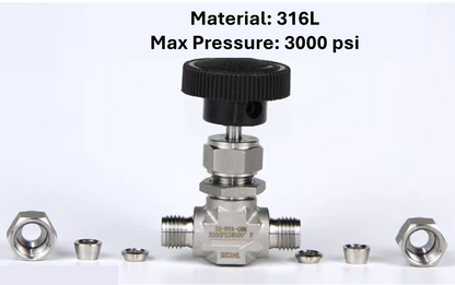 Needle Valve 316L Swagelok-Type Connection 1/8'' to 1/2'' Tube Size