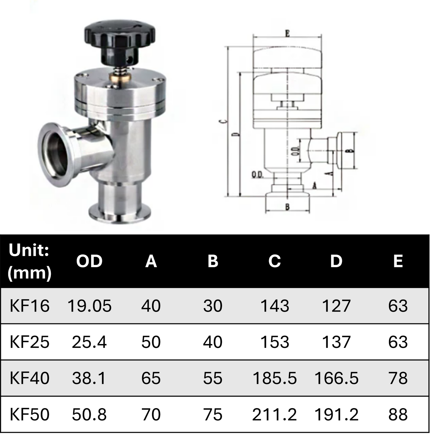 KF Right Angle Manual Vacuum Valve SS304