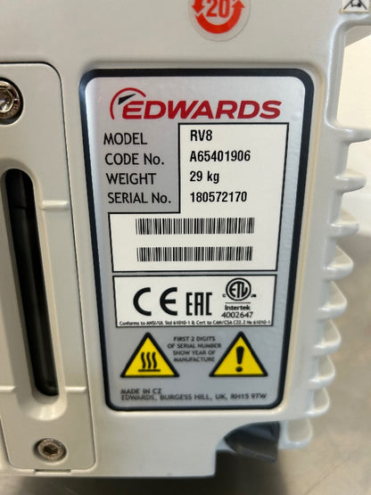 Edwards RV8 Rotary Vane Vacuum Pump with oil mist filter