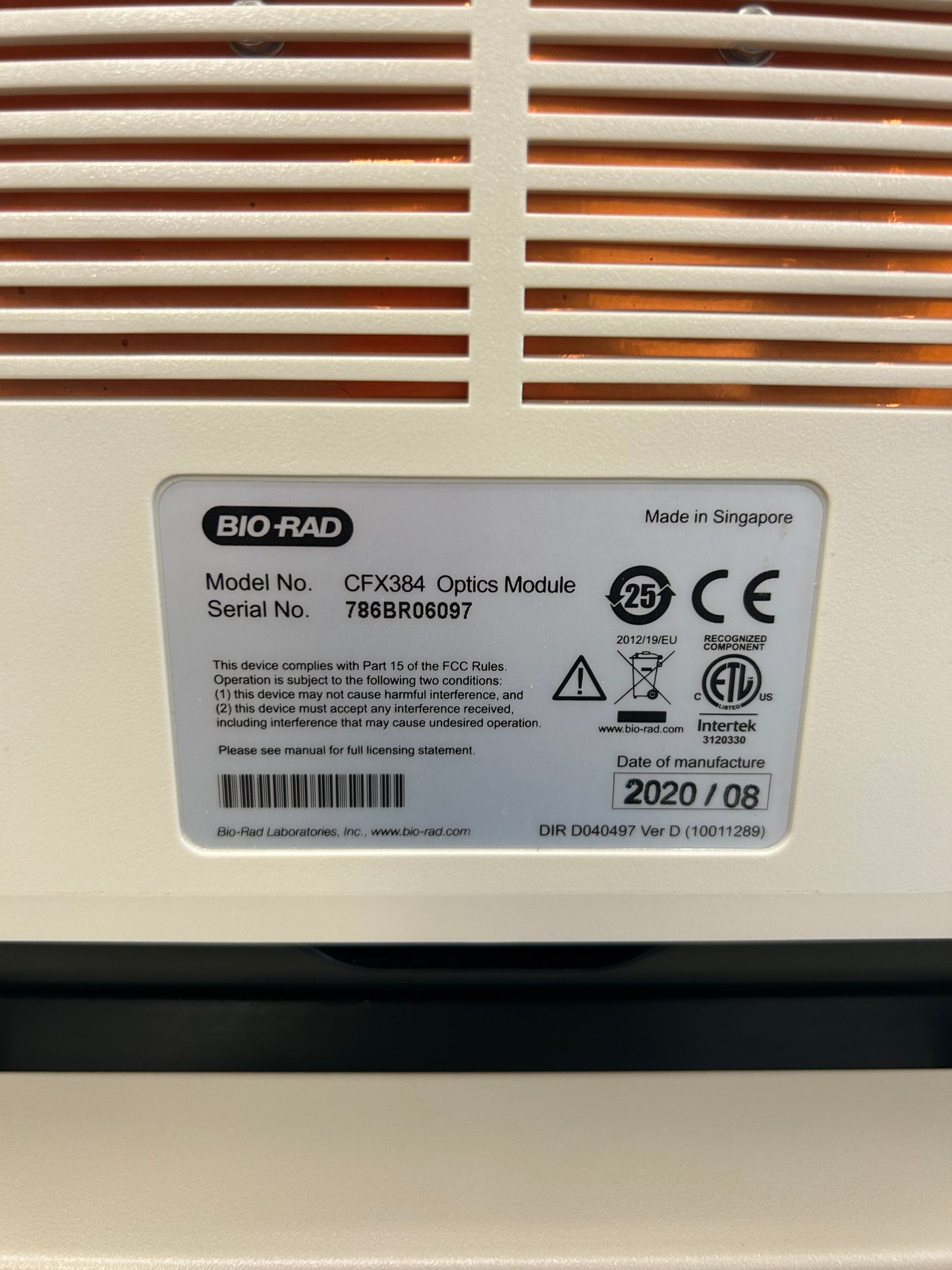 Bio Rad CFX384 Touch Real-Time PCR Detection System DOM2020 Unit 1