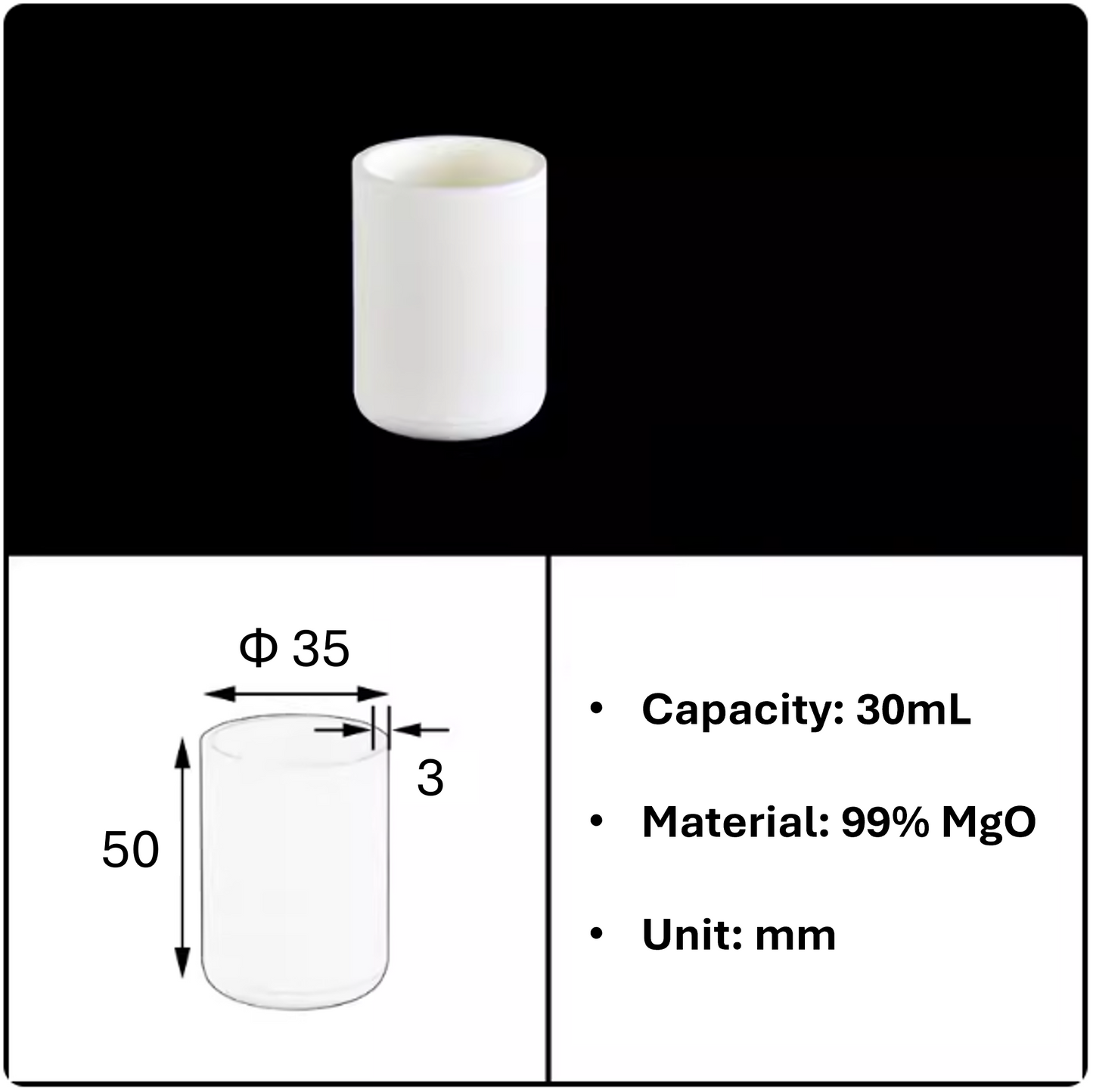 Magnesium Oxide Cylindrical Crucible 99% MgO