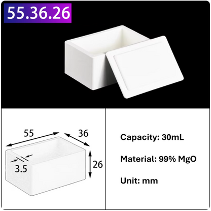Magneium Oxide MgO Boat Rectangular Crucible 99% Pure with Lid