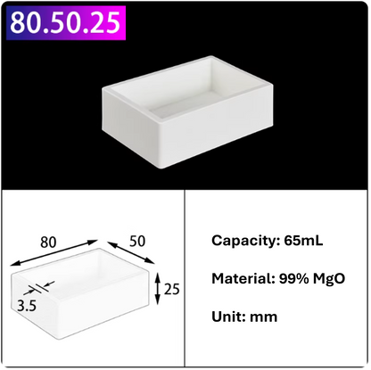 Magneium Oxide MgO Boat Rectangular Crucible 99% Pure with Lid