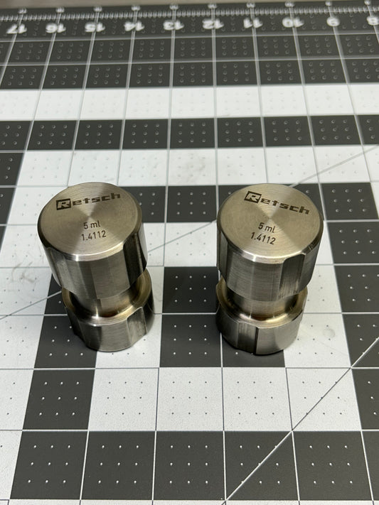 Lot of 2 Retsch Grinding Jars for Mixer Mill 1.4112 5ml Stainless Steel