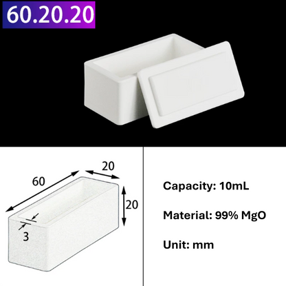 Magneium Oxide MgO Boat Rectangular Crucible 99% Pure with Lid