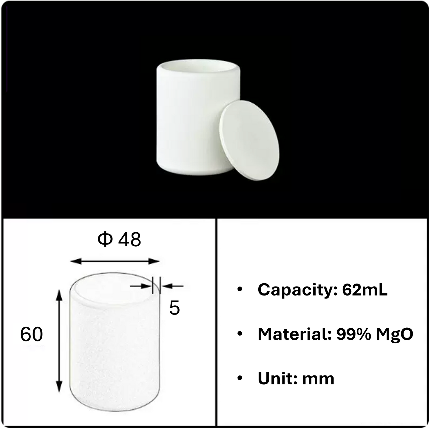 Magnesium Oxide Cylindrical Crucible 99% MgO