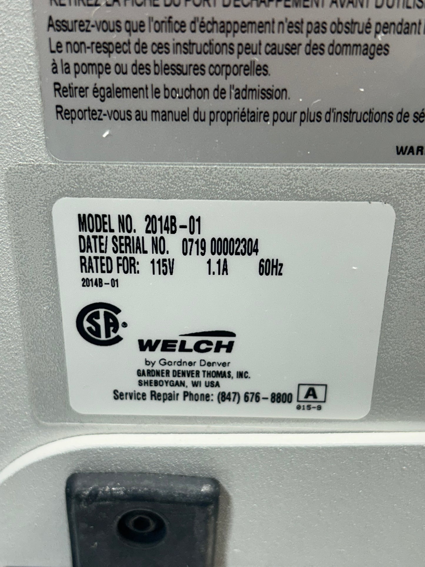 Welch Dryfast 2014B-01 Diaphragm Pump