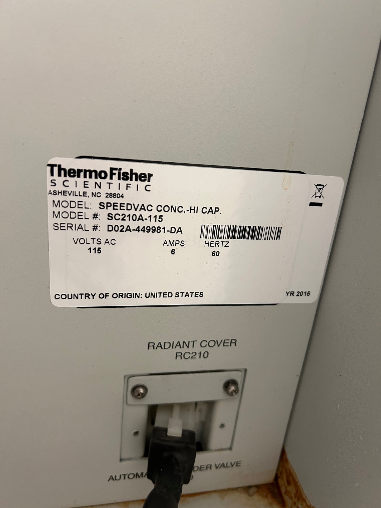 SpeedVac Evaporation System SC210A RVT450 Labconco 117