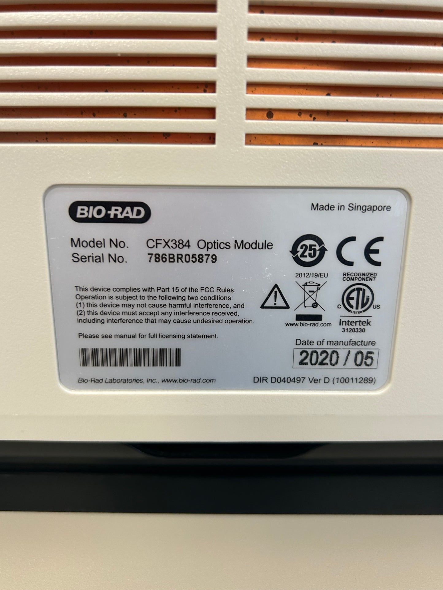 Bio Rad CFX384 Touch Real-Time PCR Detection System DOM2020 Unit 2