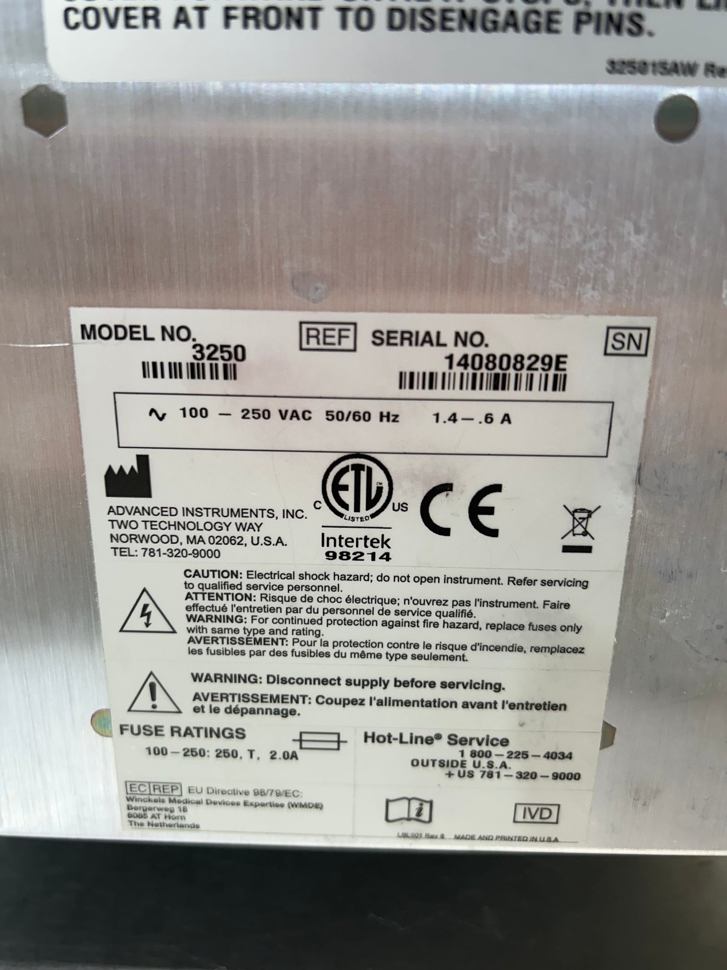Advanced Instruments Model 3250 Single-Sample Osmometer Calibrated