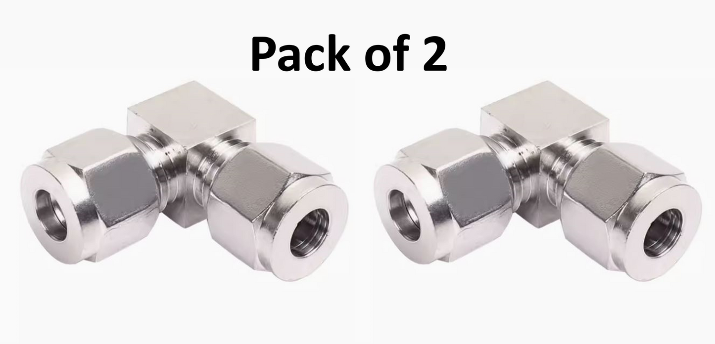 Pack of 2 Swagelok-type Stainless Steel 316 Elbow Tube Fittings