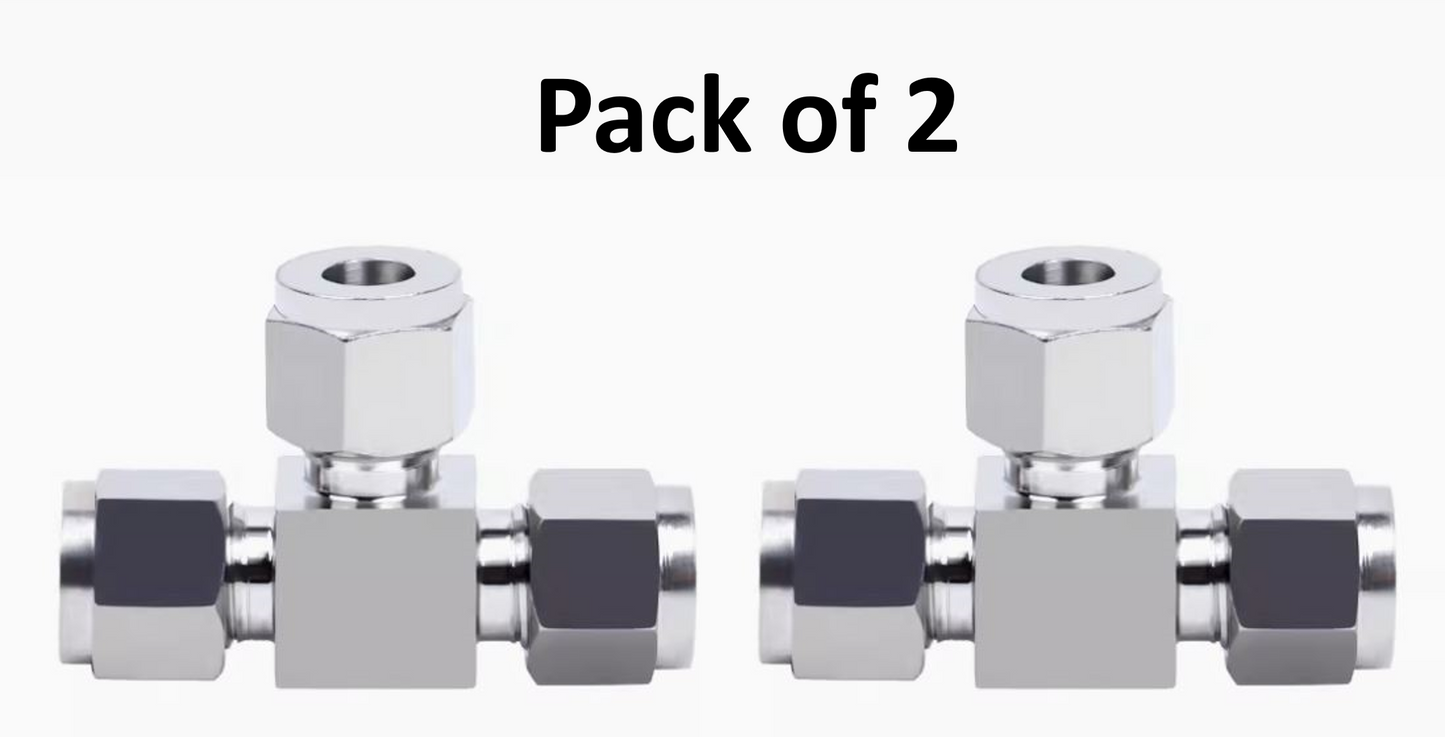 Pack of 2 Swagelok-type Stainless Steel 316 Tee Tube Fittings